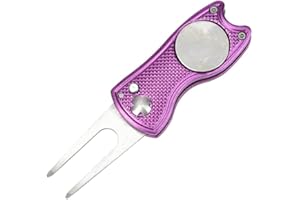 HOTMNTY Pitch Fork Golf,Tenedor de Campo de Golf,Herramienta de Reparación de Divot de Golf,Golf Green Repair Pitch Fork,Tenedor Pitch Fork Golf Plegable,Arreglapiques Golf,con y Marcador de Bola Magnética