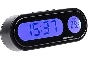 KEENSO Car Clock Thermometer with Large Screen LED, 2 in 1 Car Dashboard Clock with LED Backlight Easy Installation for Interior Decor (Black