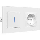 BSEED Switch with Plug, Wall Switch with Claws, 1 Gang 2 Way, Rocker with LED Indicator, Matte PC Frame, Easy to Install, 157