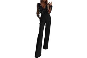 Mrat Sequin Jumpsuits for Women Uk Sparkly High Waist Playsuits Sexy Wedding Party Playsuit Ladies Elegant Overalls Black Lace Deep V Neck Playsuits Bodycon Romper Diamond Cocktail Prom Club