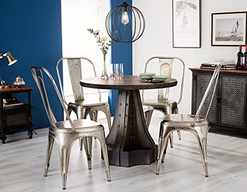 El Paso Eco Industrial 90cm Round Metal &amp; Wooden Dining Table
