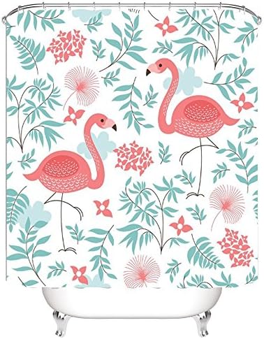 Waterproof Polyester Fabric Bathroom Shower Curtain, Qile Mildew-Resistant Anti-Bacterial 3D Digital Printing Pattern Shower Curtains with 12 Ring Hooks, 180 x180cm