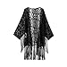 Produktbild HCFKJ 2017 Mode Damen Durchsichtig Spitze Kimono Cardigan-Hemd-Bluse Quasten Top Mantel (L, SCHWARZ)