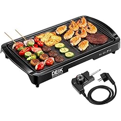 DEIK Plancha, 2 en 1 Plancha Électrique Multifonction avec Thermostat Réglable et Bac Récupérateur de Graisse, Plaque au Revêtement Anti-adhésif, Conçue pour 6 à 8 Personnes, 1800W, 46x26 cm