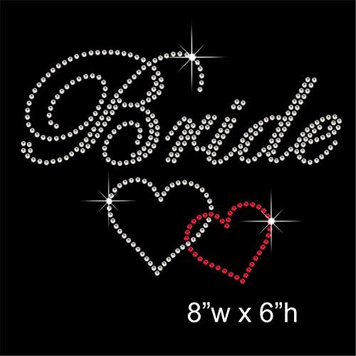 TShirt Showroom Bride with two hearts - Hen Stag Party Hotfix Rhinestone Diamante Iron on Transfer Motif Applique