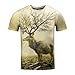 Produktbild T-Shirts,Honestyi 2018 Neueste Modell Frühling und Sommer Männer 3D-Druck Kurzarm Glück Hirsch Muster Stylisch O-Asschnitt Slim-Fit T-Shirts Top Tee Bluse Sweatshirts Oversize S-XXL (XXL, Grün)