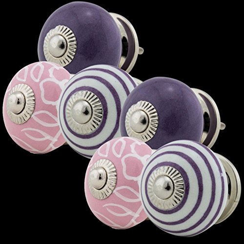 Möbelknopf Möbelknauf Möbelgriff Set JK0190 6er lila rosa 03018 Keramik Porzellan handbemalte Vintage Möbelknöpfe für Schrank, Schublade, Kommode, Tür – Jay Knopf - 2