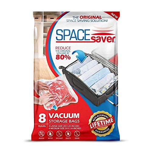 Space Saver Salvaspazio 8 x Premium Travel Roll Up Compressione Borse di stoccaggio per valigie - Non necessita Vuoto - (4 x L, 4 x Medium) 80% più stoccaggio di Marchi Leader. (Travel 8 Pack)