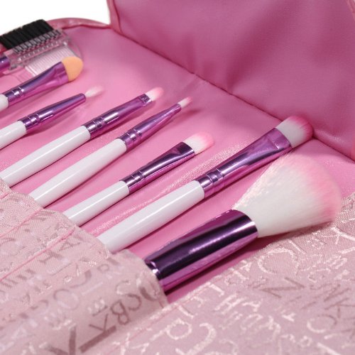 Soft Professional Beautiful 8pcs Makeup Brushes Cosmetic Make Up Brush Set Kit Foundation with Pink Faux Leather Pouch Bag Case
