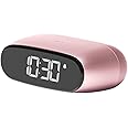 Lexon MINUT Mini Compact Alarm Clock with VA LCD Screen Pure Black, Touch Control, Snooze Function and Backlight, Rechargeable Battery, Aluminium Finish – Pink
