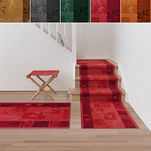 Treppenteppich / Treppenläufer | viele Größen | stilvoller Läufer für den durchlaufenden Treppenbelag | GUT-Siegel | Qualitätsprodukt aus Deutschland (rot 80x600 cm)
