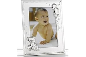 Shudehill Giftware Cadre photo avec ours en peluche et ballons en relief - Argent - Pour photo de 12,7 x 17,8 cm