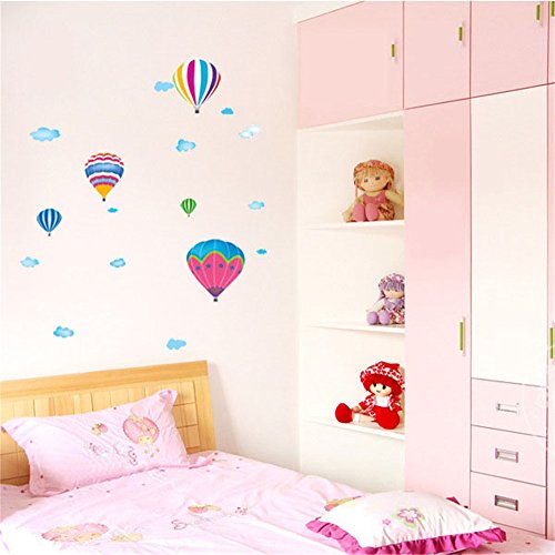 ufengke Bunten Heißluftballon Wolken Wandsticker,Kinderzimmer Babyzimmer Entfernbare Wandtattoos Wandbilder