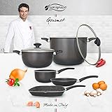 san ignacio gourmet paellera Incluye: Cazo de Ø16 cms; de diámetro; y Ollas de Ø24 y Ø28 cms; de diámetro, ambas con tapa de vidrio con válvula de escape para el vapor