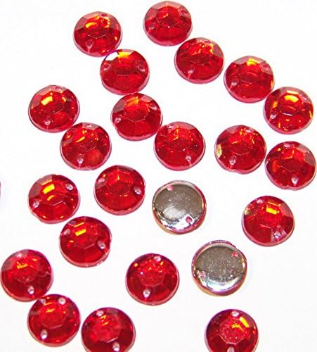 Round Sew On Acrylic Crystal Bead Gem Rhinestone jewellry (10mm, Red) 48 pcs