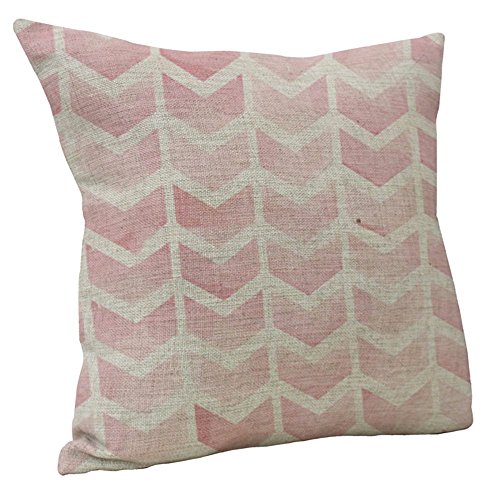 Vanki Chevron Striped style Cotton Linen Square Decorative Throw Pillow Case Cushion Cover 18 x 18 inches , pink based white zigzag pattern