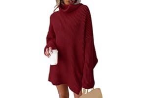 JFAN Vestido de Punto Mujer Invierno Elegante de Cuello Alto de Manga