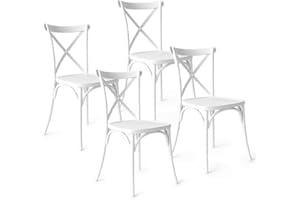 Baroni Home 4er-Set Stühle aus weißem Kunststoff, stapelbar, kein Aufbau, leicht zu reinigen, rutschfeste Gummifüße für Küche, Wohnzimmer, Esszimmer, Outdoor, 44x44x82 cm, Geflochtene Rückenlehne