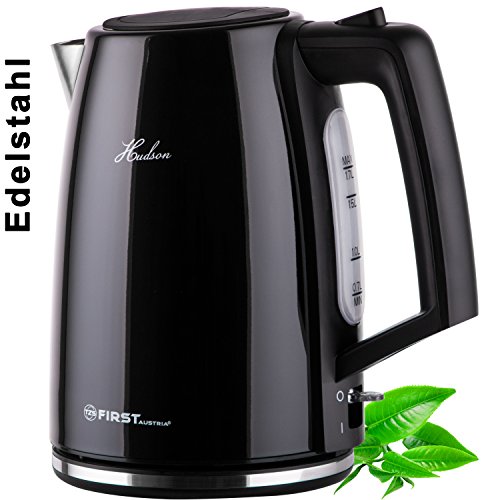 TZS First Austria - 2200 Watt Edelstahl-Wasserkocher 1,7L schwarz | herausnehmbarer Kalkfilter | Innenraum aus Edelstahl | außen kratzfeste Lackierung in schwarz glänzend | modern Design