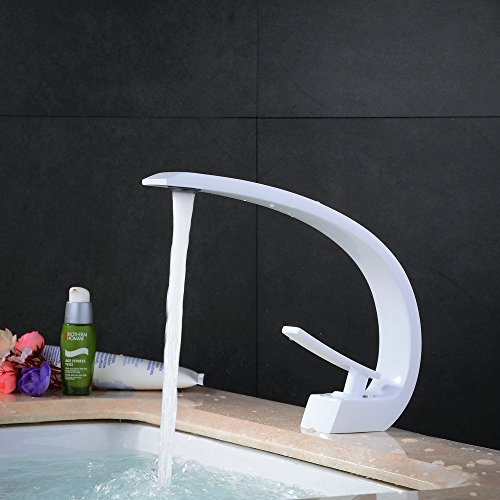 Hiendure® Einhand-Waschtischbatterie Wasserhahn Bad Waschbecken Armatur für Badzimmer,Weiß - 3