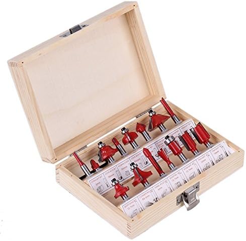 15pc Router Bit Set 1/4" 6.35mm Shank Wood Carving Tungsten Carbide Tipped Woodworking Milling Cutter Trimming knife Wood case