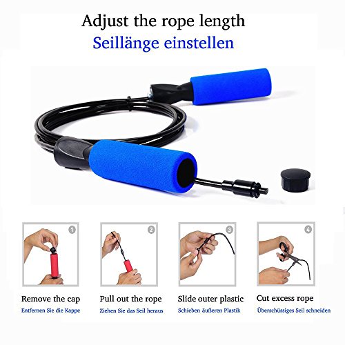 Springseil Speed Rope, Homello Sport Jump Rope – Verstellbare Drahtseil – Kugellager – Weicher Griffe – Beste Fitness Seilspringen für Abnehmen Fat Burning Übungen, Boxen, Crossfit WOD, MMA, Workout, Boxer, Double Under und Cardio Training, für Kinder und Erwachsene - 5