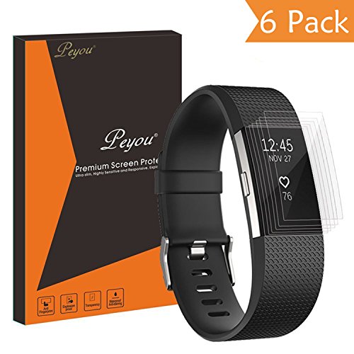 Fitbit Charge 2 Schutzfolie (6er-Pack), PEMOTech Extrem HD PET Film Extrem Hohe Definition Unsichtbarer & Anti-Gluck-Bildschirmprotektor Displayschutzfolie für Fitbit Charge 2 (2016)