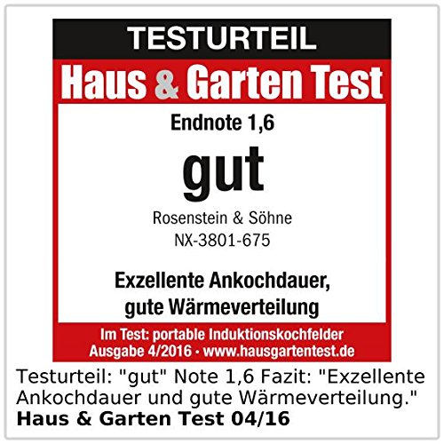 Rosenstein & Söhne Induktions-Kochplatte 12 bis 26 cm mit Drehregler, 2.000 W, bis 240 °C - 3