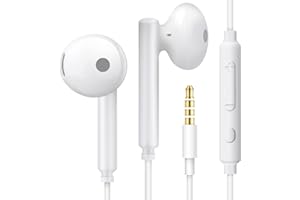 MAS CARNEY WH6 - Auriculares con Cable Semi in-Ear, Cable de Auriculares con Cable 3.5, para MP3/MP4, iPad, Honor 6X/7X/8X/8X/9/10, Huawei, Samsung Galaxy S6/S7/S8, Redmi Note 8/9, Color Blanco