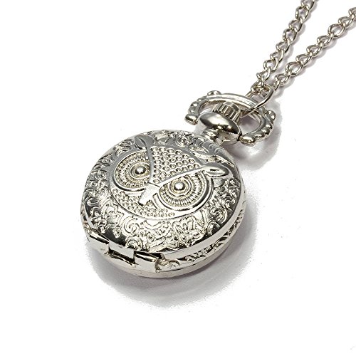 Preisvergleich Produktbild Quarz Anhänger-Taschenuhr, Kette mit Silberlegierung, Arabische Ziffer-Eule