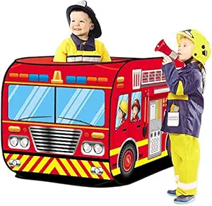 Abhsant Play Tent for Kids Fire Truck Pop Up Playhouse Red for Boys Girls or Pet Use Indoor/Outdoor Large Can Fit Children Crib Bed(Red Color)