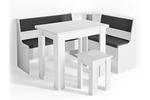 Vicco Corner bench group Roman, White/Anthracite, 150 x 120 cm with table