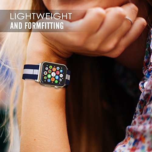 MoKo Correa para Apple Watch 42mm - Adjustable Reemplazo Band Deportiva con Fino Tejido de Nil  n para Apple Watch 42mm SERIES 1   2   3  2015   2016   2017  Nike  Todos los modelo  Azul Blanco