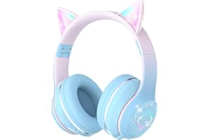 XUNPULS Słuchawki dla Dzieci, Bluetooth 5.1, Kocie Ucho LED, Bezprzewodowe, Dźwięk Stereo, Składane, Regulowany Pałąk, Z Mikrofonem Nauszne