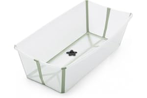 Stokke Flexi Bath X-Large, Verde trasparente - Vaschetta pieghevole spaziosa - Leggera e Facile da conservare - Comoda da usare a casa o in viaggio - Ideale per età 0-6 anni