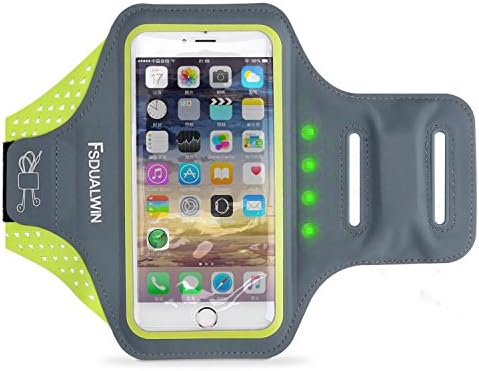 FSDUALWIN IPhone 7 Plus Armband with Self-generating Safety LED, IPhone 6 / 6s Plus Sports Arm Band (5.5-inch) Waterproof Fingerprint Touch Supported Arm Case Sportband with Card Slot, Cable Locker - (Green)