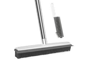 JIUNENG Balai en caoutchouc avec manche, poils en caoutchouc, pour enlever les poils d'animaux, chats, chiens, pour sols, tapis, carreaux, fenêtres et jardins (blanc 2)