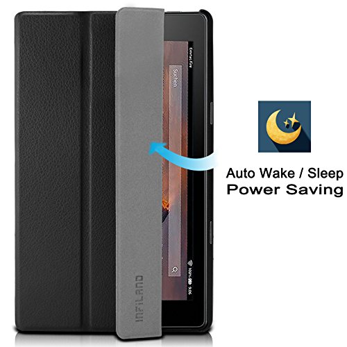 Hülle für Fire HD 8 (8-Zoll-Tablet, 7. Generation – 2017), Infiland Ultra Dünn Tri-Fold Smart-Muschel PU Leder Ultra Schlank Superleicht Ständer Smart Shell Cover Schutzhülle Etui Tasche für Fire HD 8 (8-Zoll-Tablet, 7. Generation – 2017)(mit Auto Schlaf / Wach Funktion)(Schwarz) - 7