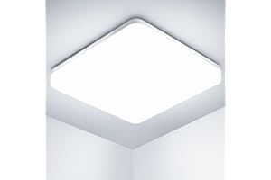 OUILA Plafon LED Techo, 20W 2000LM 6500K, IP44 Blanco Frío Cuadrado Ultra Delgado Luz LED Techo Para Salon Baño Balcón Dormitorio Pasillo Cocina