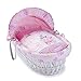 Clair de Lune Lottie and Squeek White Wicker Moses Basket  inc. bedding, mattress & adjustable hood (Pink)