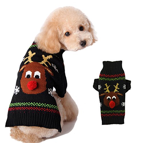 ZHONGGEMEI Dog Christmas Knitted Sweater Dog Reindeer Holiday Pet