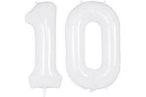 ONLYQIQIU White Large Numbers 10 Balloons, 40 Inch Big Helium Foil Number Balloons, 2 Pcs Digital Balloons for Girls Boys 10th Birthday Party Decorations/Anniversary Party Supplies (Number 10, White)