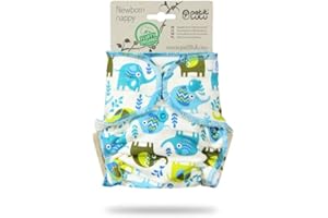 Petit Lulu - Pannolino da neonato in bambù, con bottoni a pressione, morbido, biologico, riutilizzabile e lavabile, prodotto in Europa (piccoli elefanti)