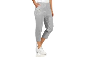 URBAN STITCH Womens Capri Trousers Ladies Three Quarter Soft 3/4 Cropped Pants UK Ladies Stretch Pull on Trousers Elasticated Waist Plus Size Summer Shorts