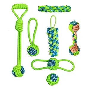 Animals world Dog Rope Toys, Puppy Chew Teething Rope Toys Durable Cotton Dog Toys Squeak Toys for Playing Playtime and Teeth Cleaning Training (Set of 7)