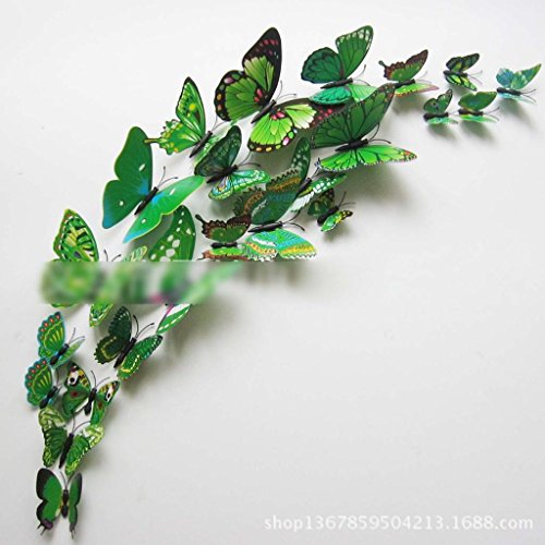Huayang 12 Stück 3D Schmetterling Wandaufkleber Corlorful Simulation Design Aufkleber Dekoration des Zimmer (grün) - 4