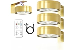 RIRIDAMAI 3 Pacchi Luce per Quadri Senza Fili con Telecomando,Magnetic Painting Light,3 Colore Luci per Quadri Senza Fili Ricaricabili con Timer, Luce LED per Quadri a Batteria,perFoto e Ritratti (Oro)