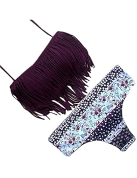 YaoDgFa Sexy Strand Damen Bikini mit Quaste Set Bademode Badeanzüge Bikinis für Frauen Mädchen Bandeau Zweiteilig