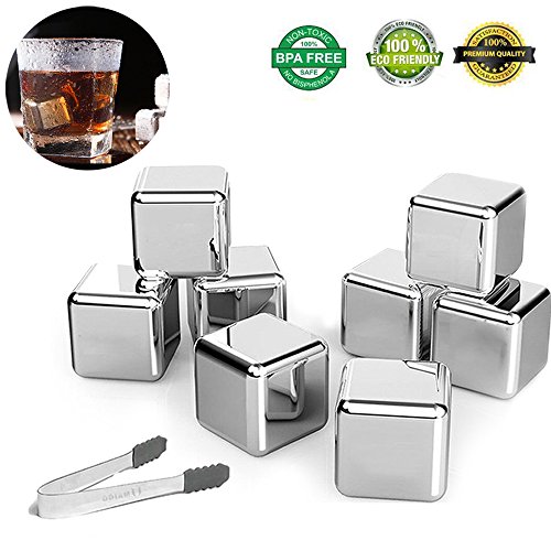Whisky Steine-MAIGG Food Grade Edelstahl Eiswürfel Chilling Wiederverwendbare Ice Cubes Eiswürfel für Whiskey Wein Getränke kühlen Sie Ihre Getränke ohne Verdünnung(8PCS Eis- Würfel und 1 Eiszange)