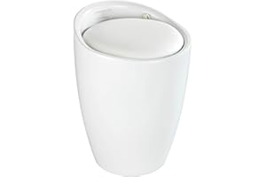 Wenko Sgabello Candy Bianco opaco - Sgabello da bagno, con sacco biancheria estraibile, ABS, 36 x 50.5 x 36 cm, Bianco